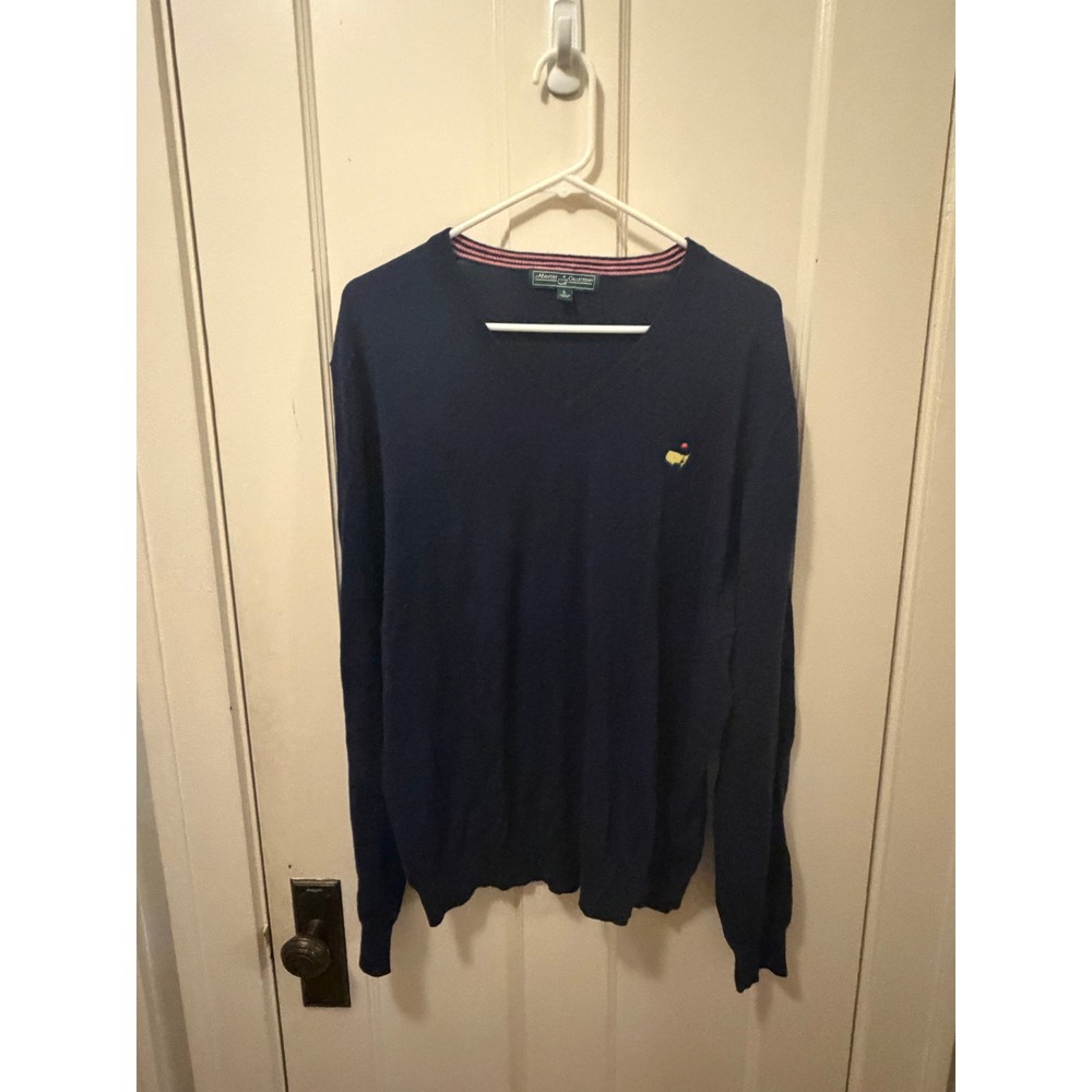Masters Collection Mens Navy Blue Cotton Cashmere V-Neck Golf Sweater Large
